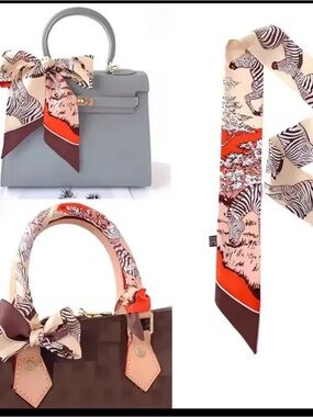 Women's Fashion Twilly Ribbon Silk Scarf Versatile Zebra Women's silk hair tie